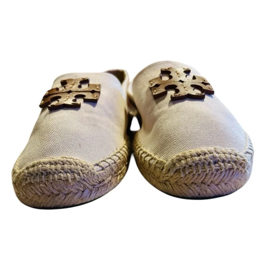 Tory Burch Everly Canvas Espadrilles Double T Logo Jute Sole Comfy Size 8